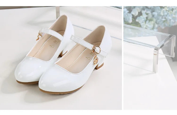 Children Girls Leather Shoes White Princess High Heel Shoes For Kids Girls Performance Dress Student Show Dance Sandals 26-41