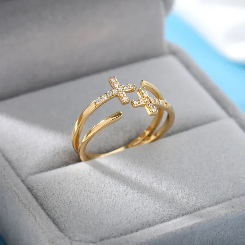 Cross Rings for Women Adjustable Gothic Cubic Zirconia Ring 2022 Trend Fashion Aesthetic Jewelry Wedding Band Gift anillos mujer