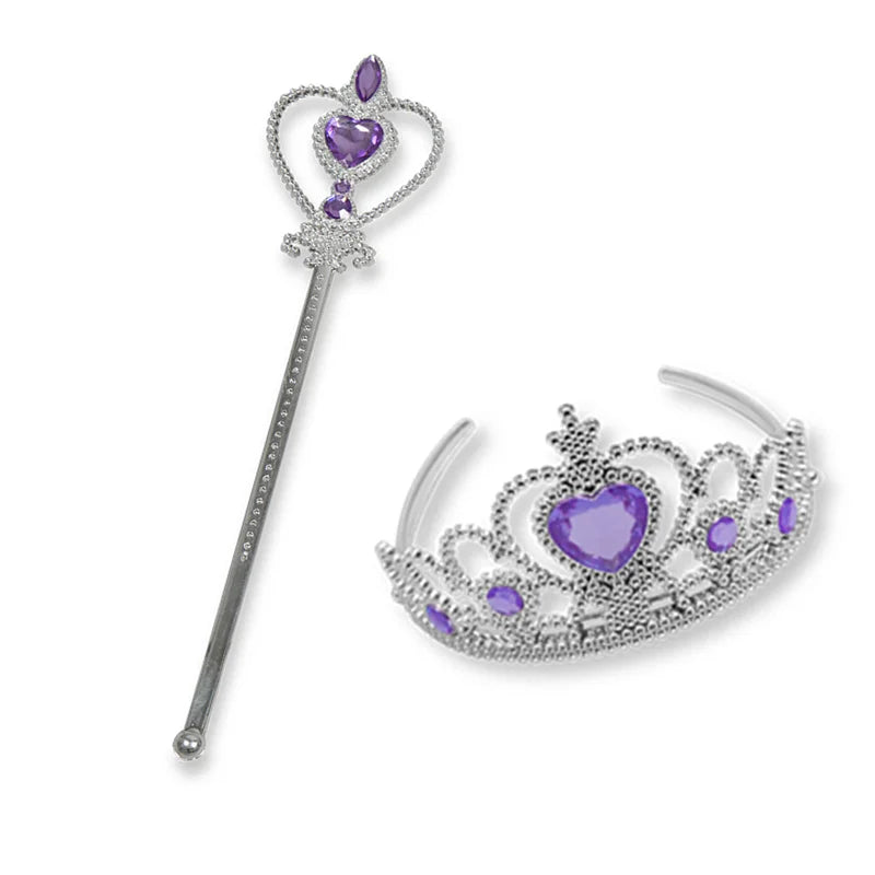 Girls Elsa  Kids Princess Accessories Set 2Pcs Crown Crystal Magic Stick for Child Cospaly Performance Costume Birthday Gifts