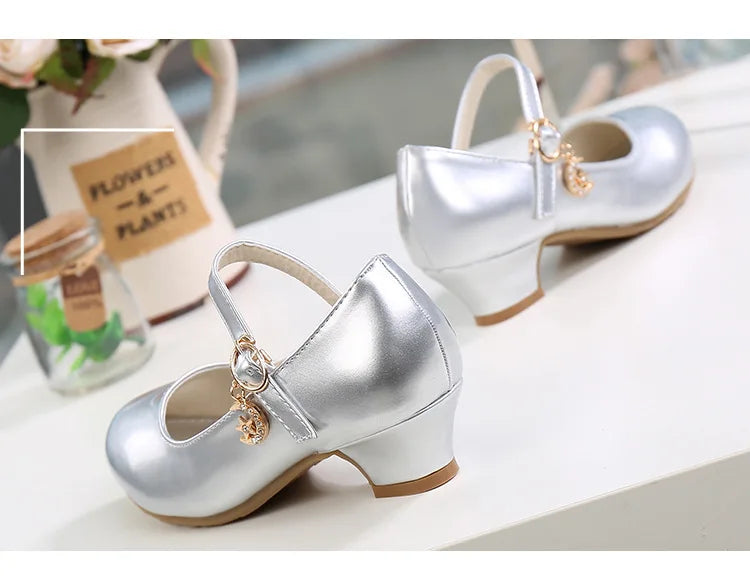 Children Girls Leather Shoes White Princess High Heel Shoes For Kids Girls Performance Dress Student Show Dance Sandals 26-41