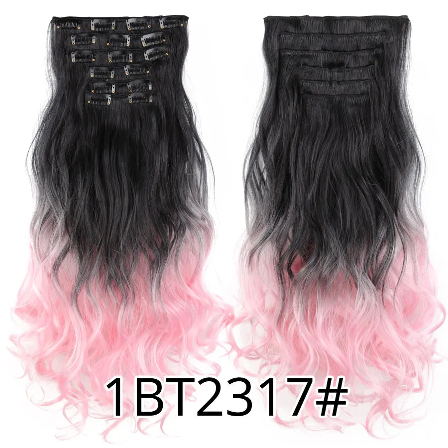 Leeons 16Clips Long Straight Synthetic Clip On Hair Extensions Cheveux Clip Naturel High Temperature Fiber Black Brown Hairpiece
