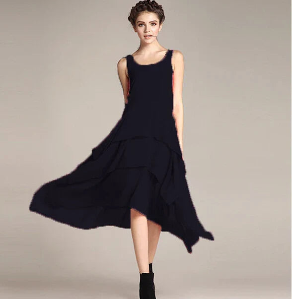 2024 Summer elegant irregular ruffle long dress cute tank chiffon dress,brand candy color vestido de festa