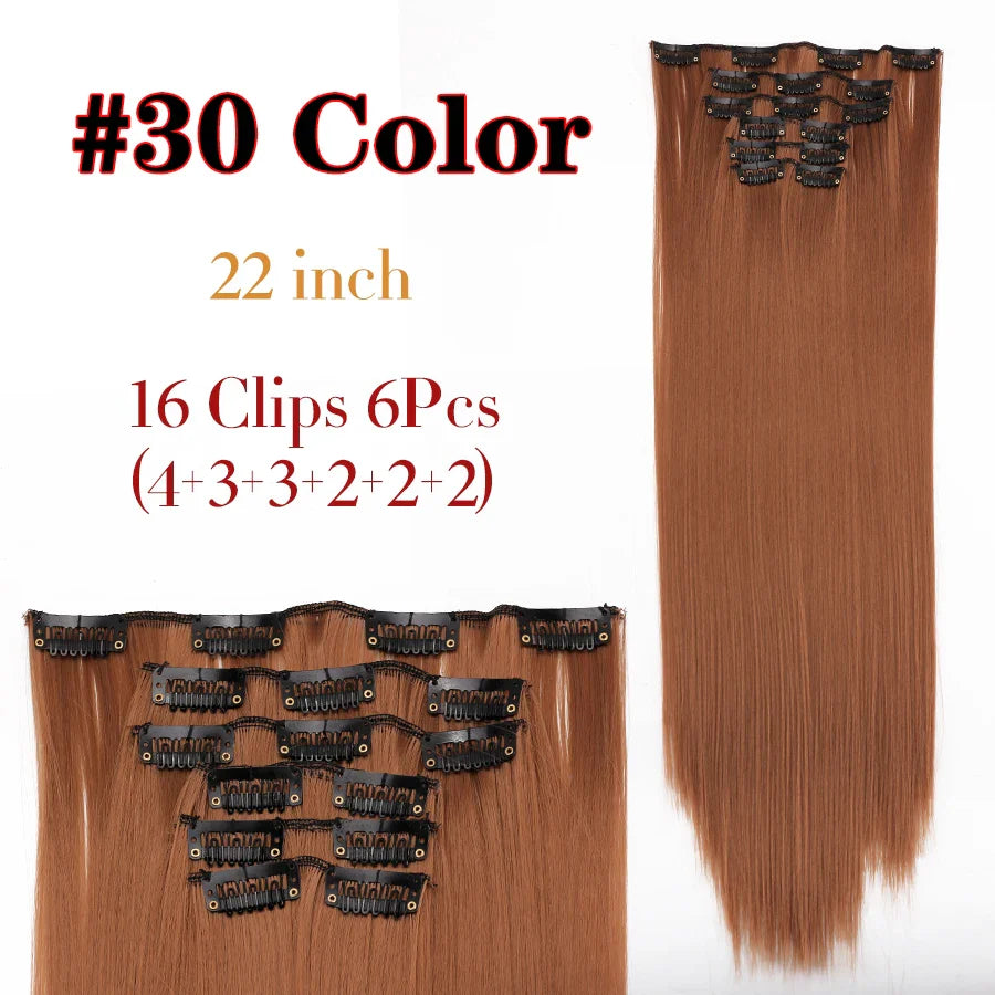 Leeons 16Clips Long Straight Synthetic Clip On Hair Extensions Cheveux Clip Naturel High Temperature Fiber Black Brown Hairpiece