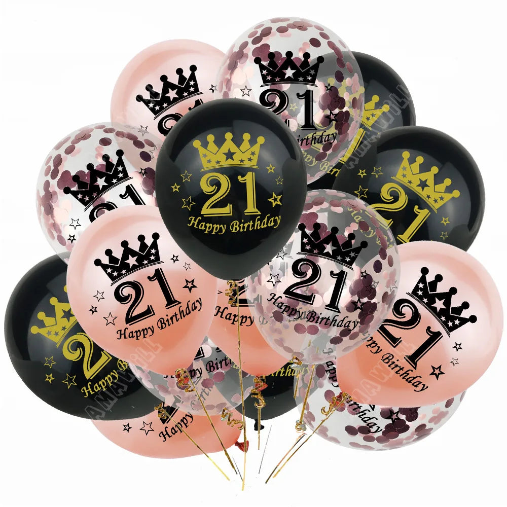 15pcs Latex Happy Birthday Balloon 12 Inch Confetti Balloons 30 40 50 60 70 Years Old Anniversary Wedding Birthday Party Decor