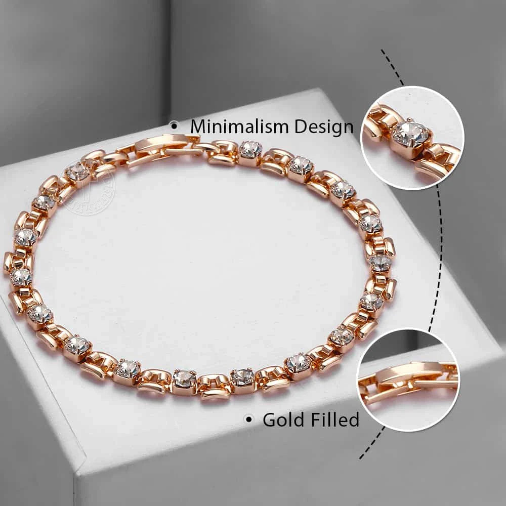6 Color Cubic Zircon Bracelets For Women 585 Rose Gold Color Link Wristband Women's Jewelry Girlfriend Wife Gifts 20.6cm GBM101