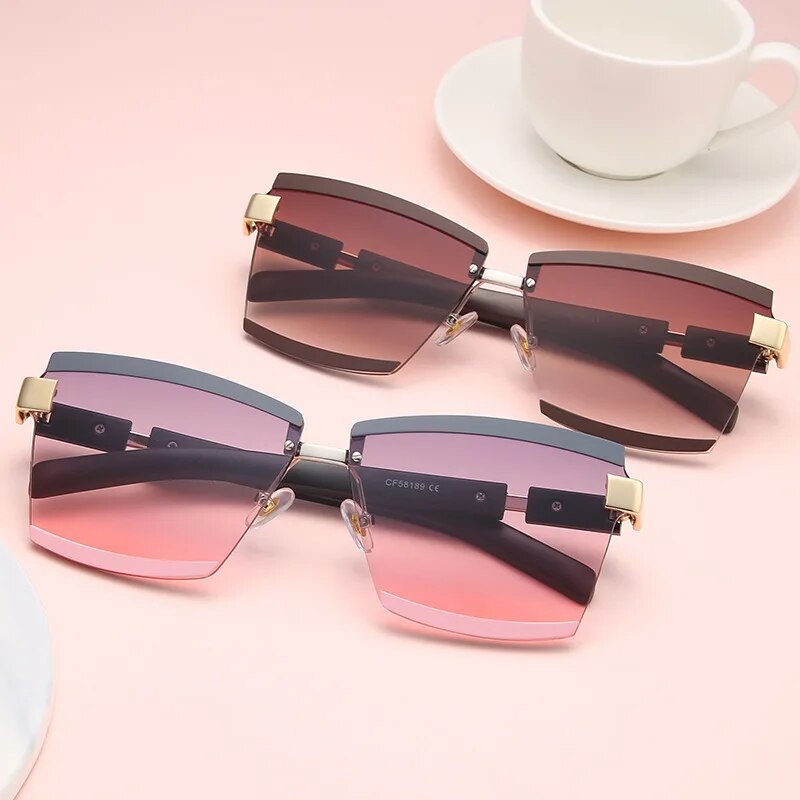 Rimless Luxury Sunglasses Square Men Women Fashion Shades UV400 Vintage Glasses Lady Brand Designer Gradient Shades Eyeglasses