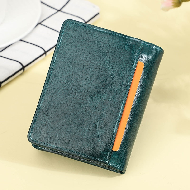 Contact's Genuine Leather Wallet Women Rifd Small Card Holder Wallets Ladies Blue Coin Purse Portfel Fashion Trifold Clutch Bag