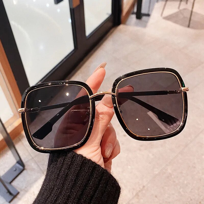 VWKTUUN Square Sunglasses Women 2021 Alloy Frame Oversized Women's Sunglasses Luxury Big Glasses UV400 Gradient Lens Sunglass
