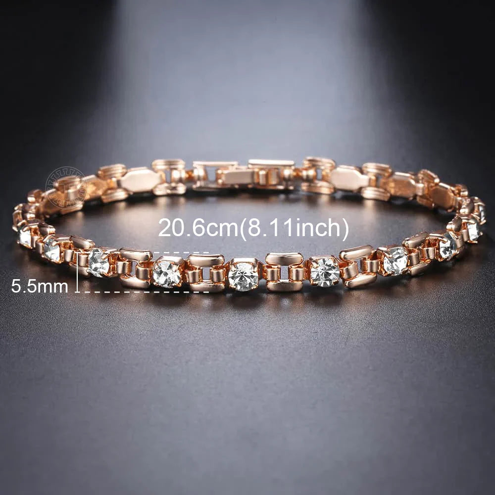 6 Color Cubic Zircon Bracelets For Women 585 Rose Gold Color Link Wristband Women's Jewelry Girlfriend Wife Gifts 20.6cm GBM101