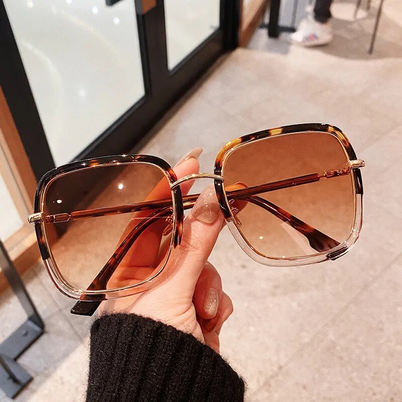 VWKTUUN Square Sunglasses Women 2021 Alloy Frame Oversized Women's Sunglasses Luxury Big Glasses UV400 Gradient Lens Sunglass