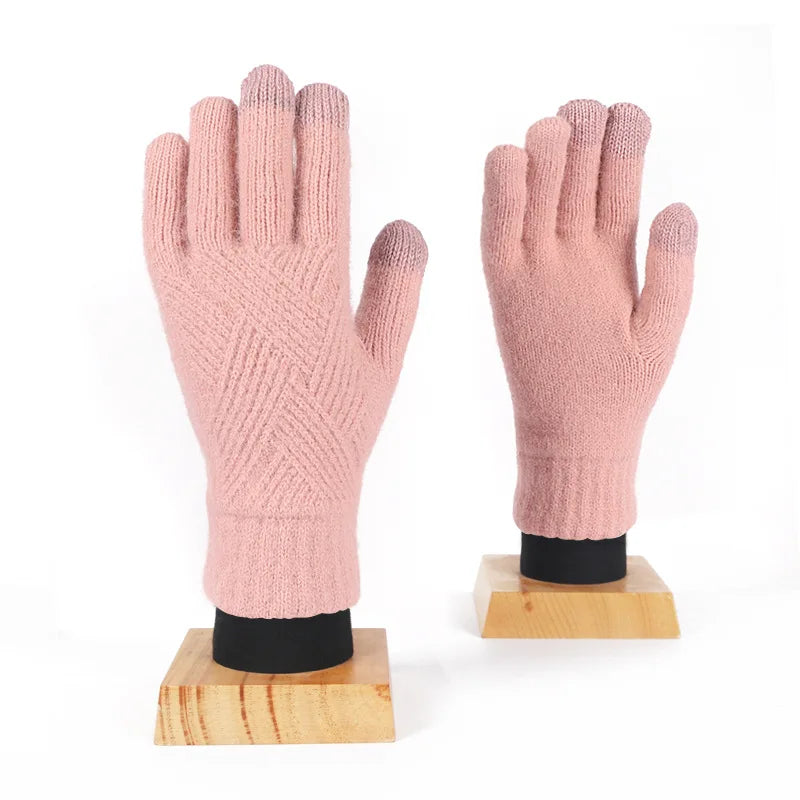 Fashion Cashmere Women Men Winter Cashmere Cold Protection Double-layer Thickening Warm Touch Screen Knitted Woolen Gloves