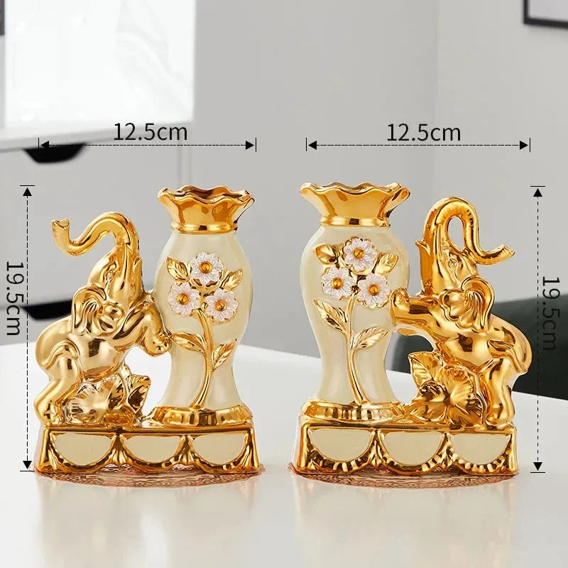 European Style Ceramic Golden Vase Arrangement Dining Table Home Decoration Accessories Creative Golden Elephant Vases