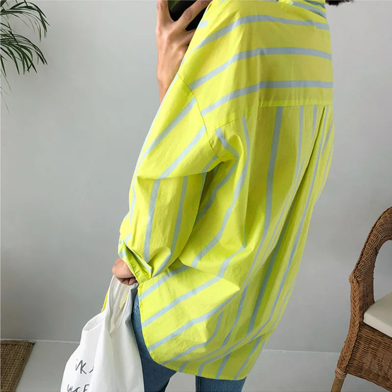 LANMREM Women's Spring New Striped Long Sleeve Shirt Thin Bottom Temperament Fit Fashion Tide 2024 New Arrival 2K2240