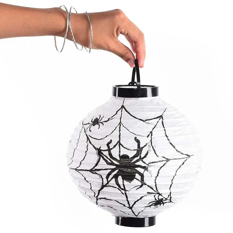 1pc Pumpkin Light Bat Spider Black Paper Orange White Hanging Lantern Halloween DIY Halloween Supplies