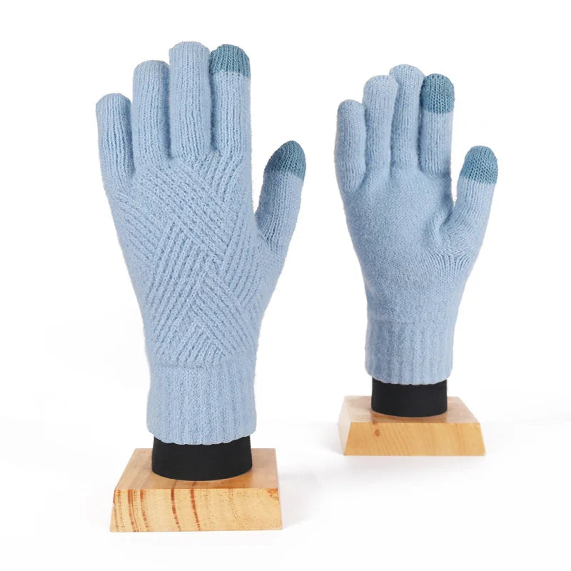 Fashion Cashmere Women Men Winter Cashmere Cold Protection Double-layer Thickening Warm Touch Screen Knitted Woolen Gloves