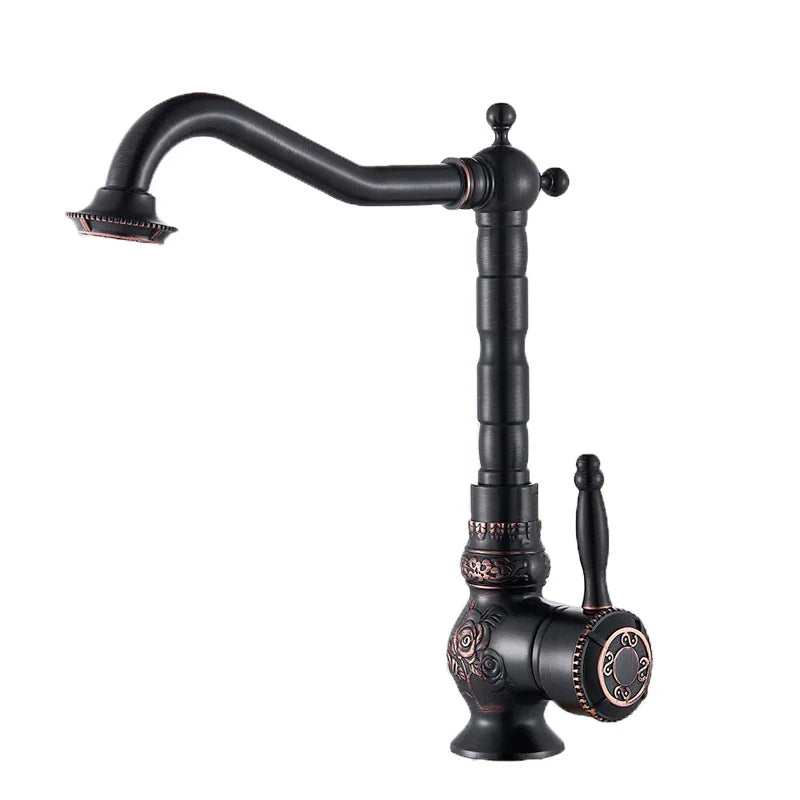 Home Decoration Bathroom Sink Mixer Faucet Crane Single Handle Water Tap Brass Antique Faucet Hot and Cold Water