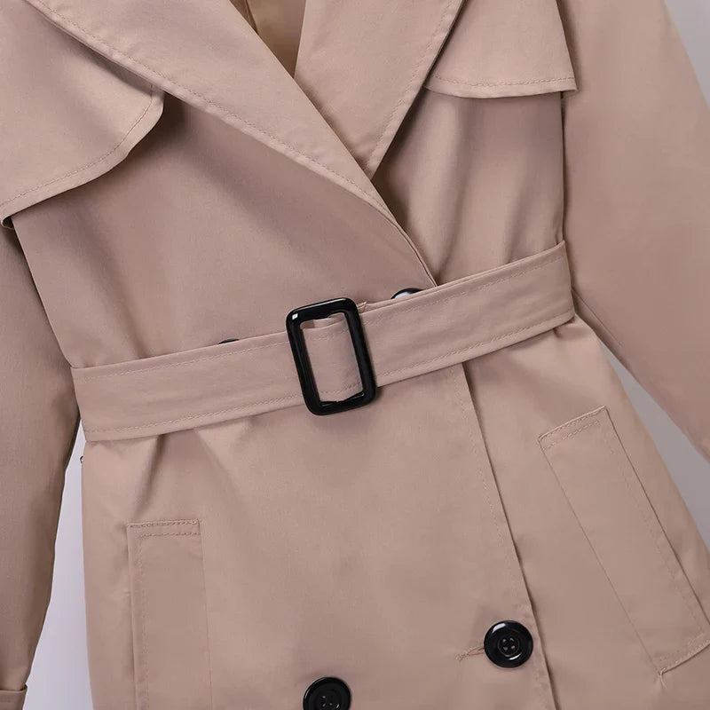 Double-breasted Women's Windbreaker, Spring/Summer, Turn down collar, Plus Size, Trench Coat