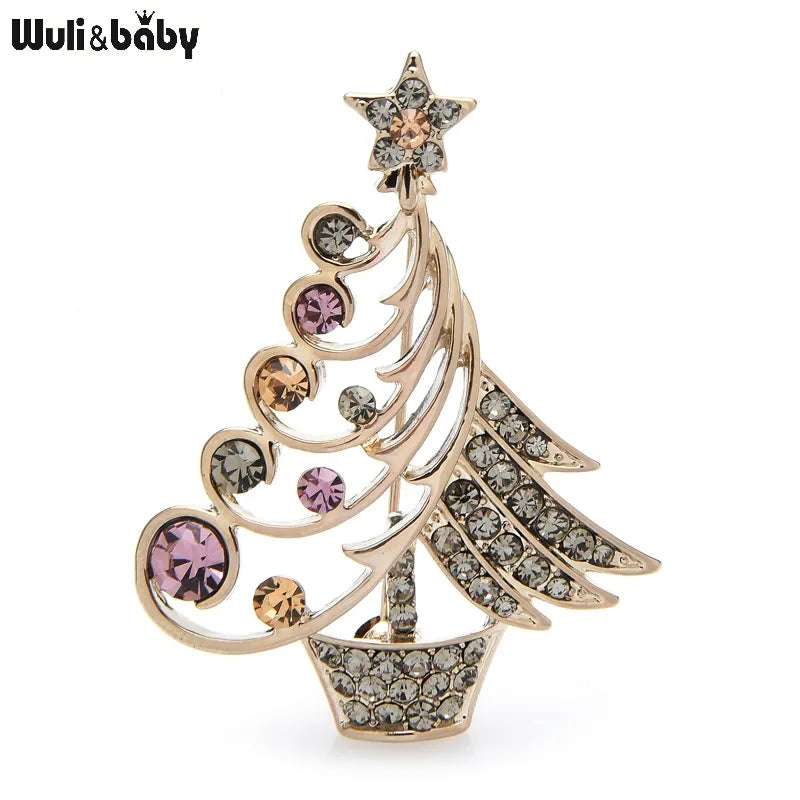 Rhinestone Christmas Tree Brooches 2-color