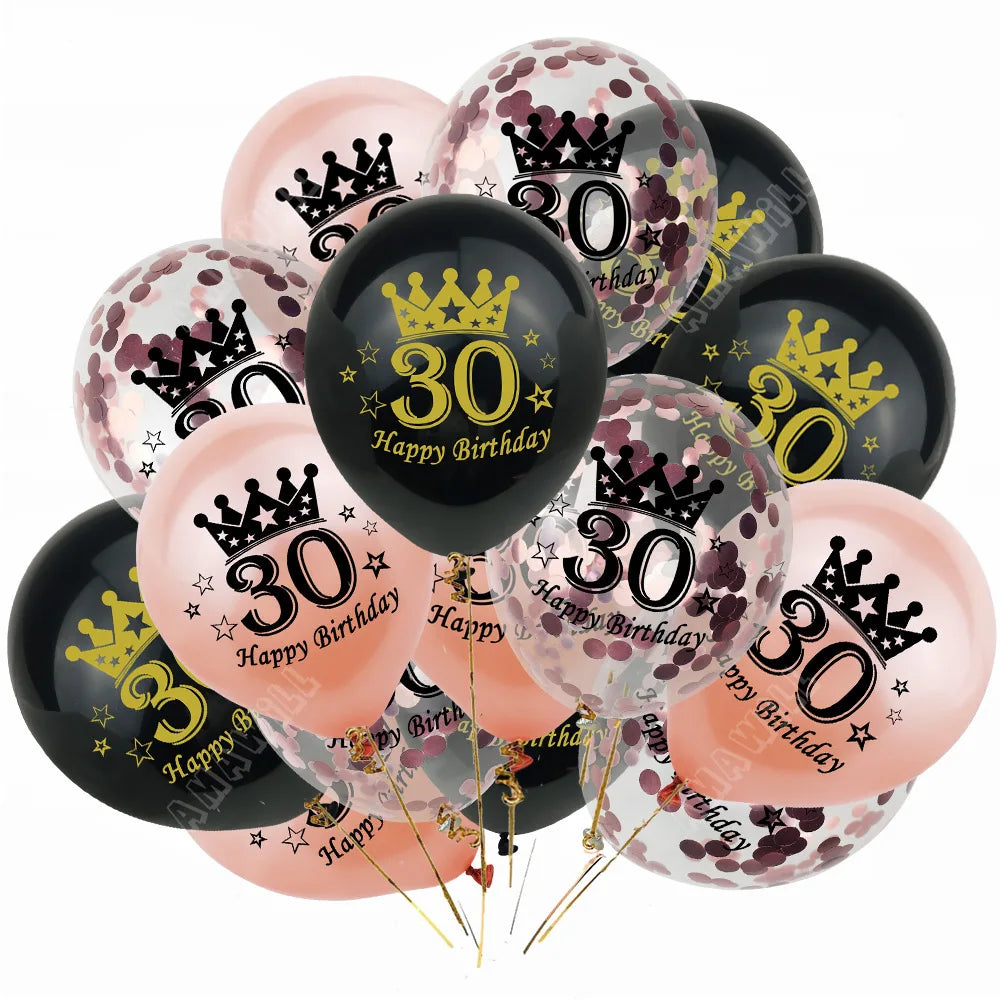 15pcs Latex Happy Birthday Balloon 12 Inch Confetti Balloons 30 40 50 60 70 Years Old Anniversary Wedding Birthday Party Decor