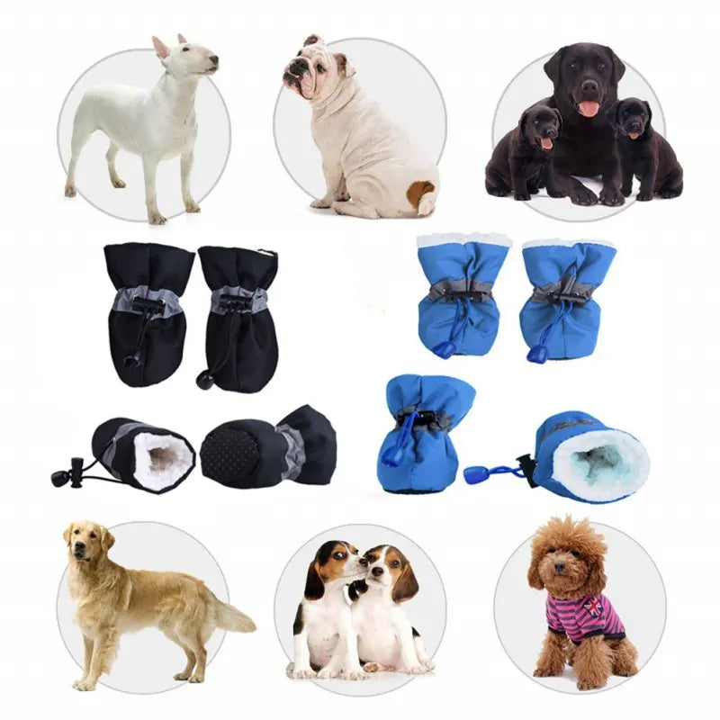 Winter Warm Pet Dog Shoes 4pcs/set Waterproof Antiskid Puppy Shoes for Small Medium Dogs Anti-slip Rain Snow Boots Pet Protectio