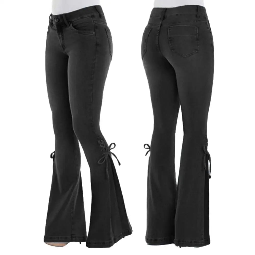 Benuynffy Button Fly Women's Raw Hem Flare Jeans Autumn Fashion Woman Denim Pants Jean Femme High Waist Full Length Slim Jeans