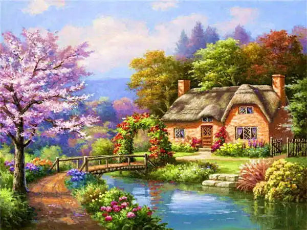 Huacan Diamond Embroidery Landscape Handmade Diamond Painting Village Needlework Mosaic Cross Stitch Home Decor