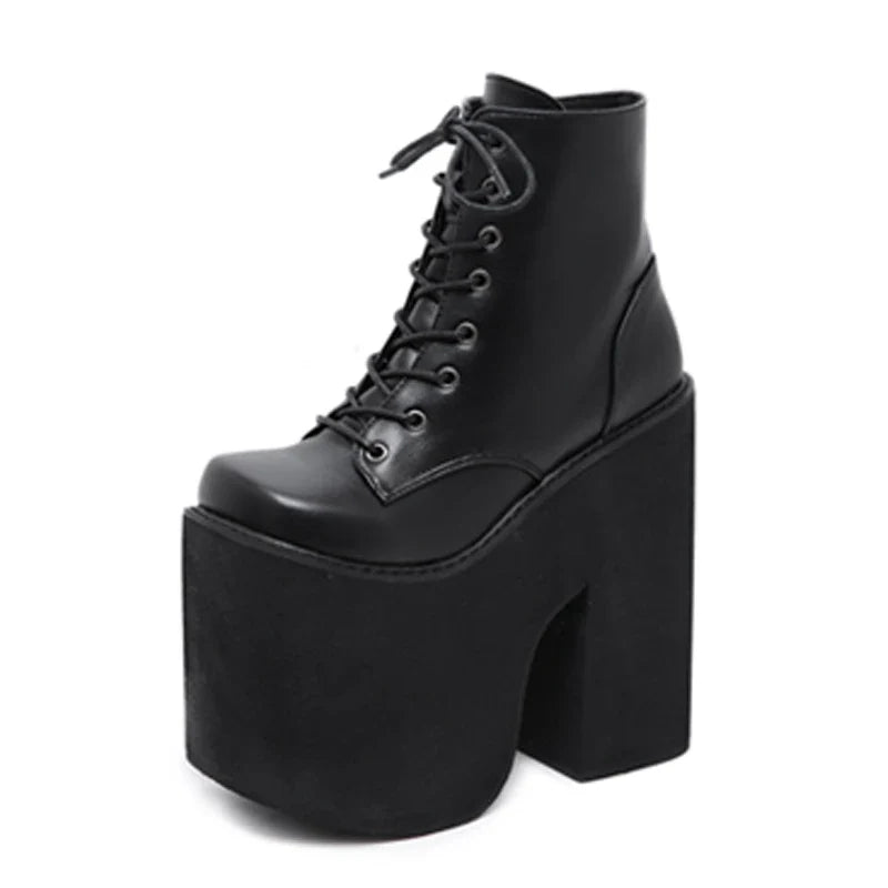 Gdgydh Height 17cm Chunky Heel Platform Ankle Boots Punk Cosplay Thick Sole Goth Boots