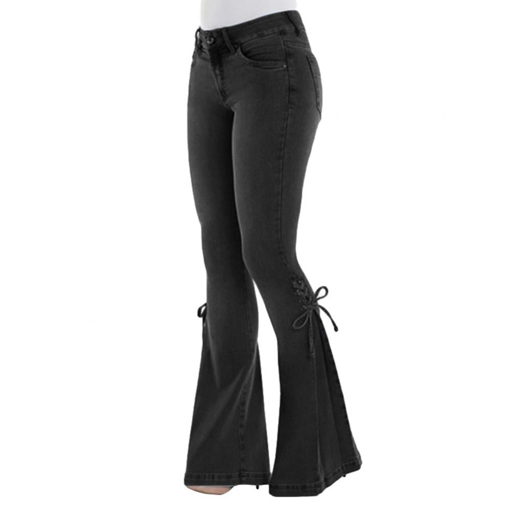Benuynffy Button Fly Women's Raw Hem Flare Jeans Autumn Fashion Woman Denim Pants Jean Femme High Waist Full Length Slim Jeans