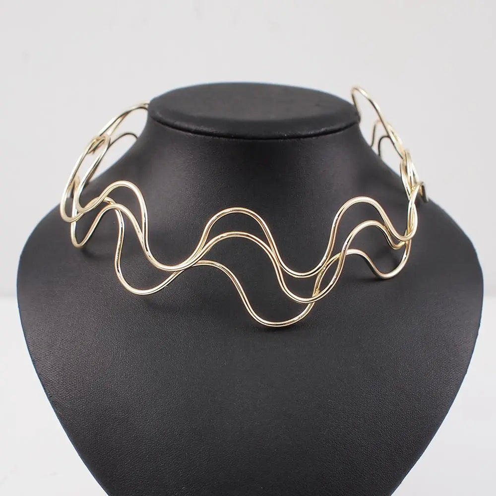 MANILAI Metal Torque Choker Necklace Punk Wide Alloy Collars Statement Necklace For Women Fashion Accessories Jewelry
