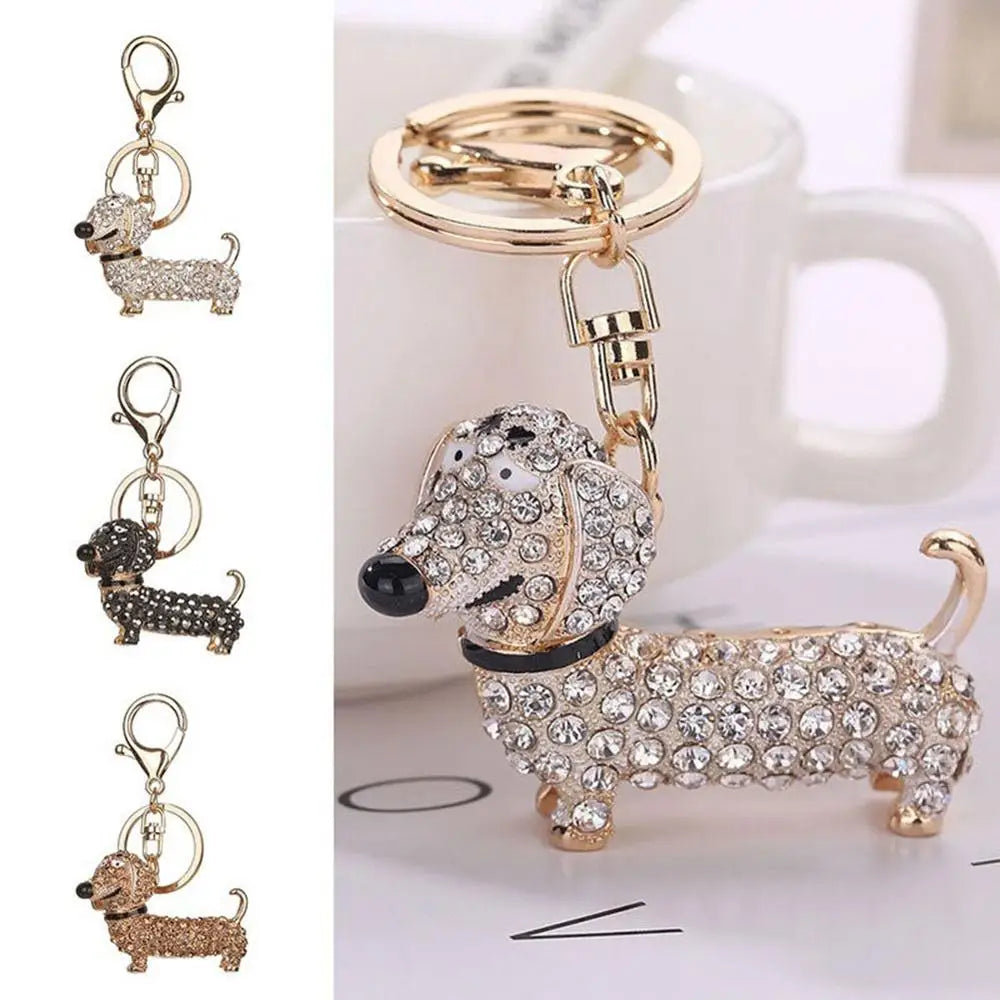 Fashion Dachshund Dog Animal Keychain Alloy Rhinestone Key Chain Bag Car Pendant Decor Porte Clef Women Keyring Jewelry Gift