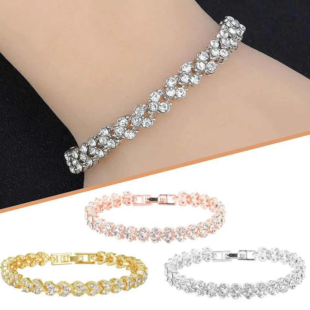 925 Silver Shiny Cubic Zirconia Tennis Bracelet Bangle For Women Wedding Fashion Jewelry Wholesale Birthday pink gold