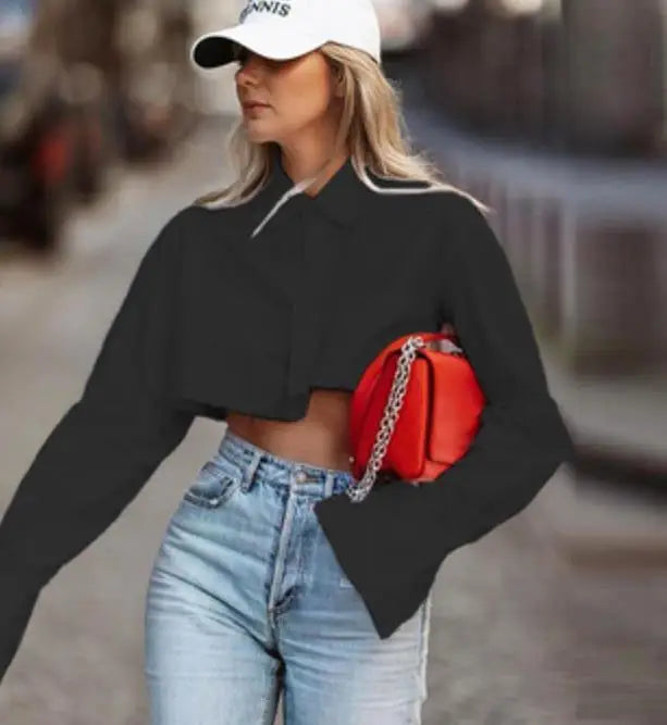 Women Long Sleeve Korean K-POP Shirt 2022 Fashion Ladies Club Street Sexy Short White Top Blouse Spring Summer Tops