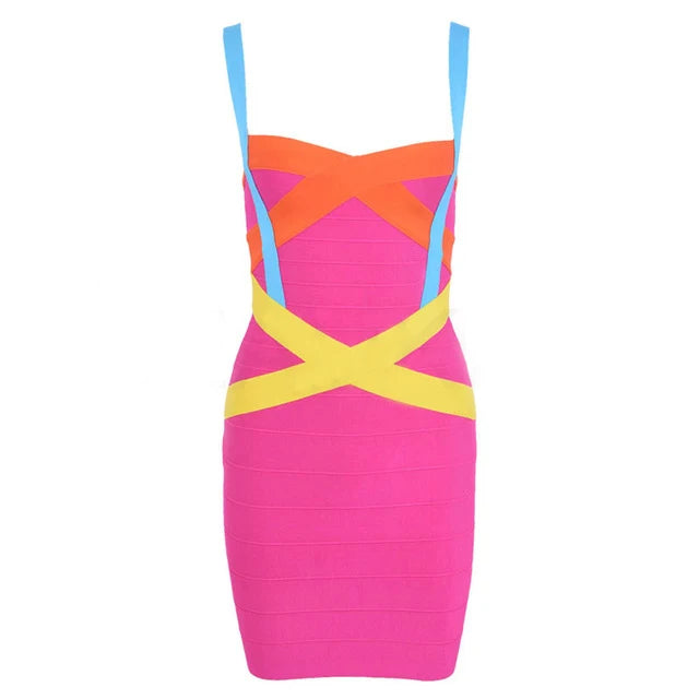 Club Ready Sleeveless Spaghetti Belt Stretching Fitness Club Mini Dress
