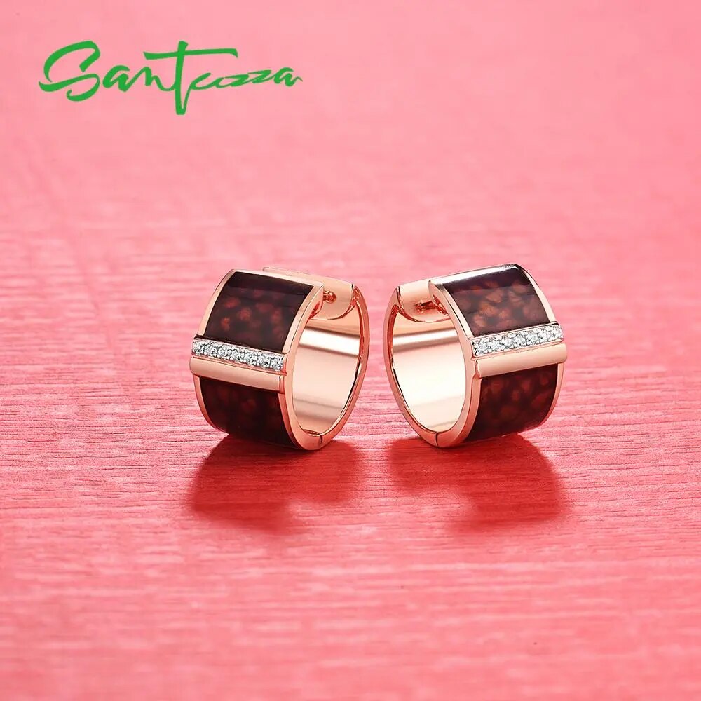 SANTUZZA Silver Earrings For Women 925 Sterling Silver Rose Gold Color Brown Chic Earrings Trendy Fine Jewelry Handmade Enamel