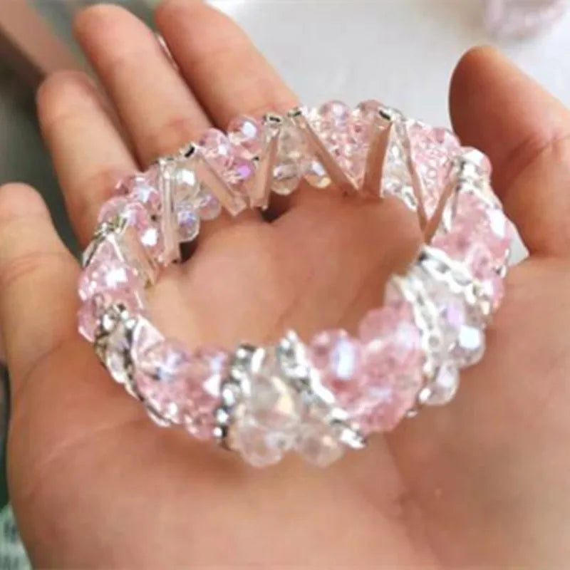 Fashion Handmade FACETED CRYSTAL GLASS ELASTIC Women's Beads Jewelry Bracelet gcb1040