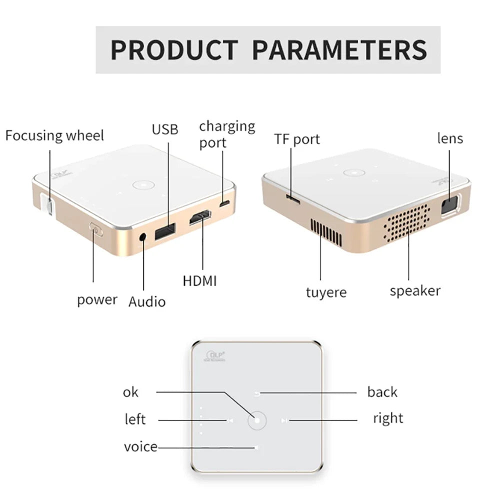 Salange P30 Mini Projector DLP Portable Home Theater 1080P 4K Supported Wifi Screenless TV for Mobile Phone Smartphone