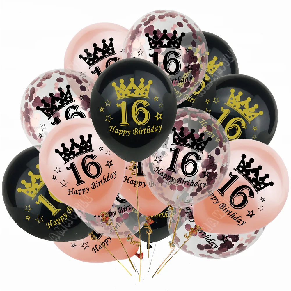 15pcs Latex Happy Birthday Balloon 12 Inch Confetti Balloons 30 40 50 60 70 Years Old Anniversary Wedding Birthday Party Decor