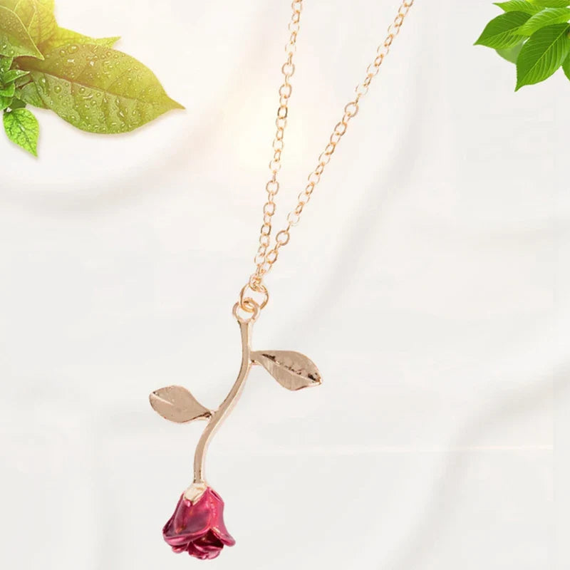 New Fashion Vintage Rose Necklace Pendant Long Chain Charm Simple Necklace Autumn Winter Women's Jewelry Valentine's Day