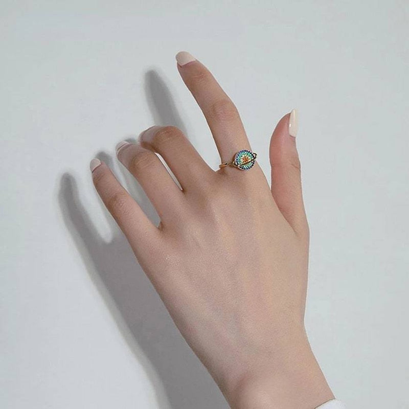 Rotatable Planet Spinner Rings For Women Zircon Crystal Fidget Ring Adjustable Open Cuff Anti Stress Anxiety Ring Jewelry Bague