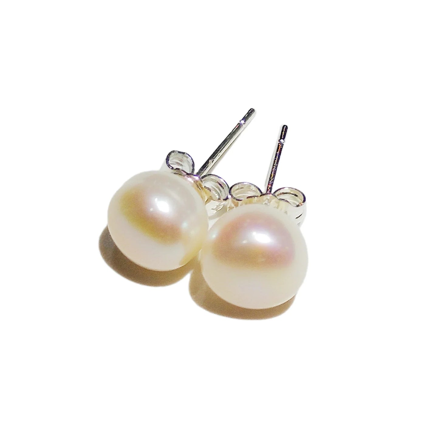 925 Sterling Silver Stud Pearl Earring 7-8mm High Luster White Pink Blue Pearl Earrings for Valentine's day Mother's Day Gift