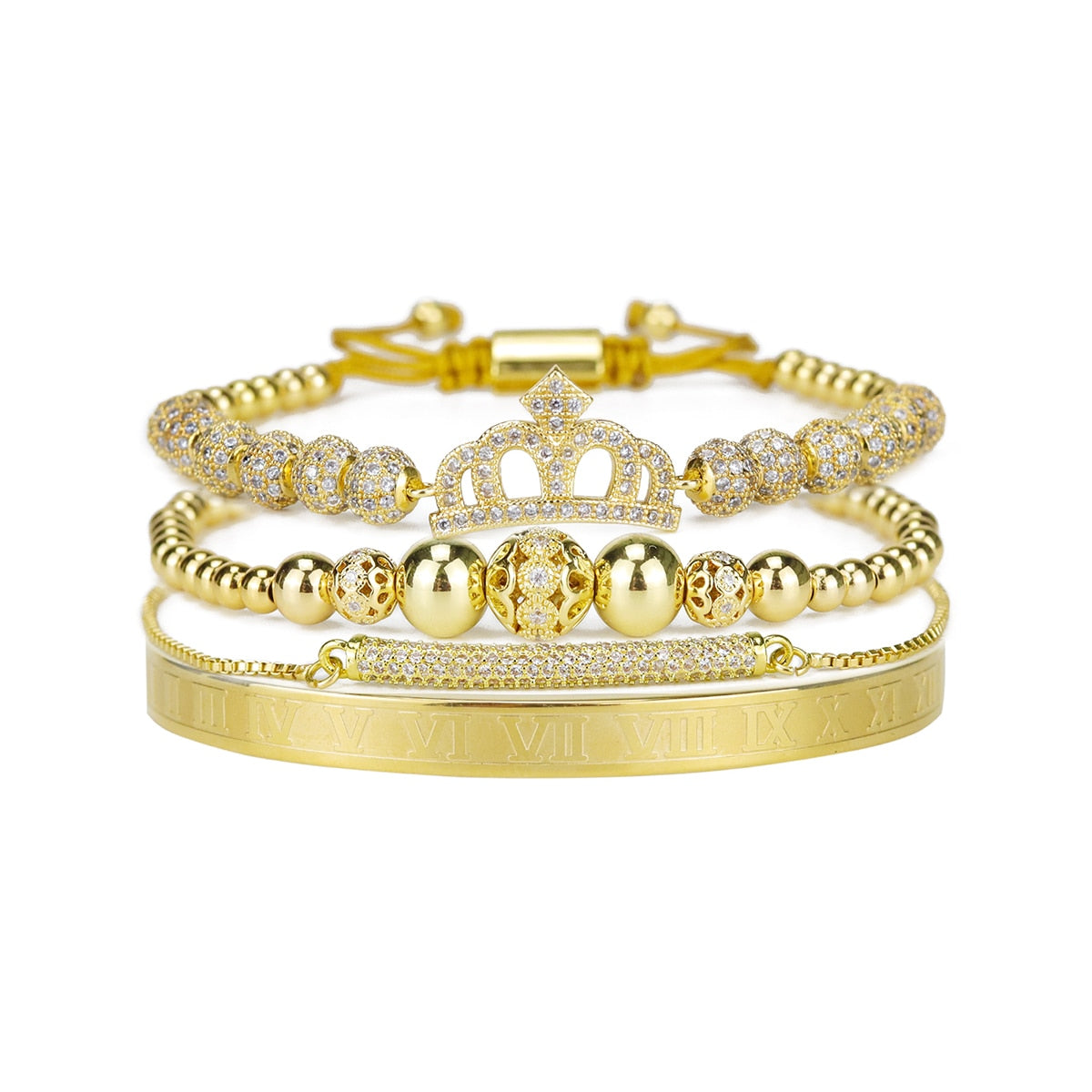 Luxury Royal King Queen Crown charms colorfast Bracelet Stainless steel CZ beads  bracelets bangles for Men Women lover Jewelry