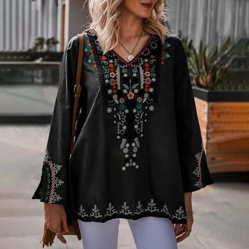 ZANZEA Stylish Shirts 2023 Women Bohemian Floral Printed Blouse Spring V Neck Long Sleeve Tops Casual Holiday Blusas Chemise