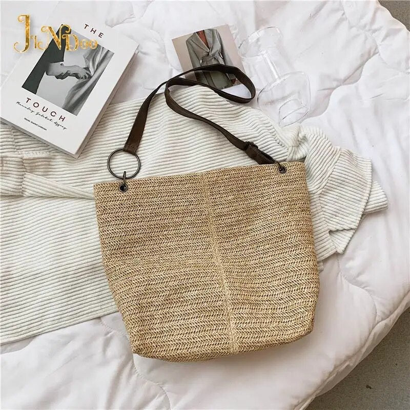 2021 New Casual Large Capacity Tote Women Straw Handbags Luxury Women Designer Lady Shoulder Messenger Bags Female Big Purses