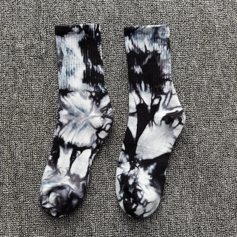 Tie-dyed Long Socks Men's Fall/Winter Tube Socks Cotton Autumn Basketball Skateboard Socks Thicker Women's High-top Tide Socks