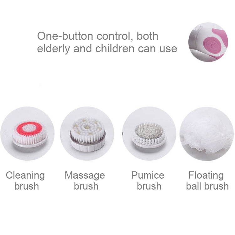 Multi-function Electric Waterproof Bath Cleansing Brush Long-handled Massage Brush, with 4 Brush Heads