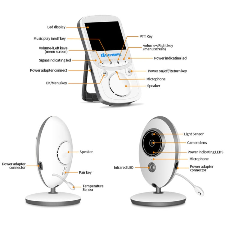 VB605 2.4 inch LCD 2.4GHz Wireless Surveillance Camera Baby Monitor, Support Two Way Talk Back, Night Vision(White)