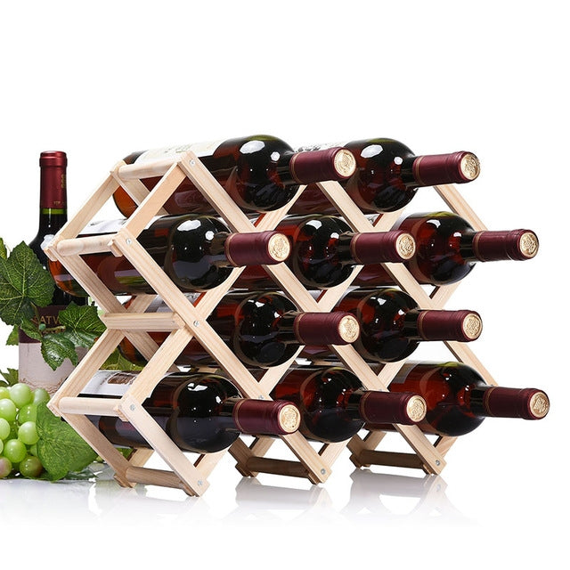 10 Bottles Racks Foldable Wine Stand Wooden Wine Holder Kitchen Bar Display Shelf, 10 Bottles