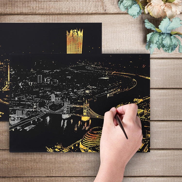 Bright City DIY Drawing Picture Wall Painting Scratch Card Golden Night View Paint Arts Paper Hand Painted Home Decoration Creative Handmade Gifts, Size:41*28.7cm, Dubai, Panorama London, Panorama Paris