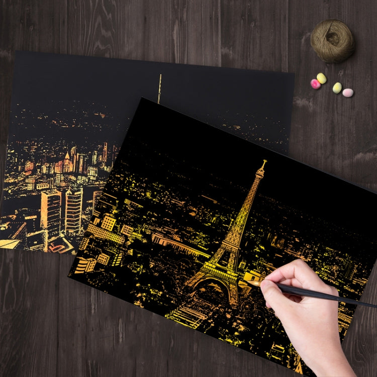 Bright City DIY Drawing Picture Wall Painting Scratch Card Golden Night View Paint Arts Paper Hand Painted Home Decoration Creative Handmade Gifts, Size:41*28.7cm, Dubai, Panorama London, Panorama Paris