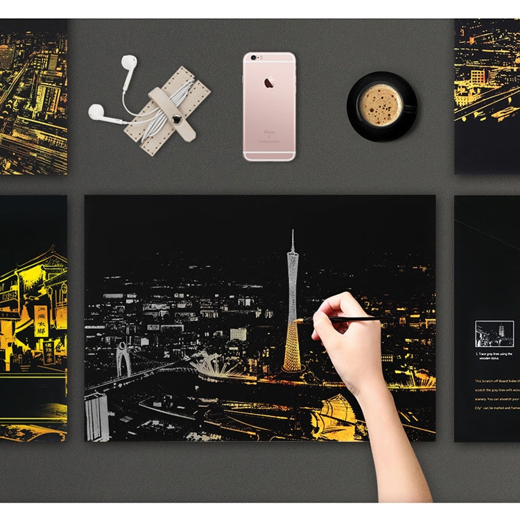 Bright City DIY Drawing Picture Wall Painting Scratch Card Golden Night View Paint Arts Paper Hand Painted Home Decoration Creative Handmade Gifts, Size:41*28.7cm, Dubai, Panorama London, Panorama Paris